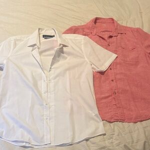 Men's White and Pink Short Sleeve Dress Shirts M